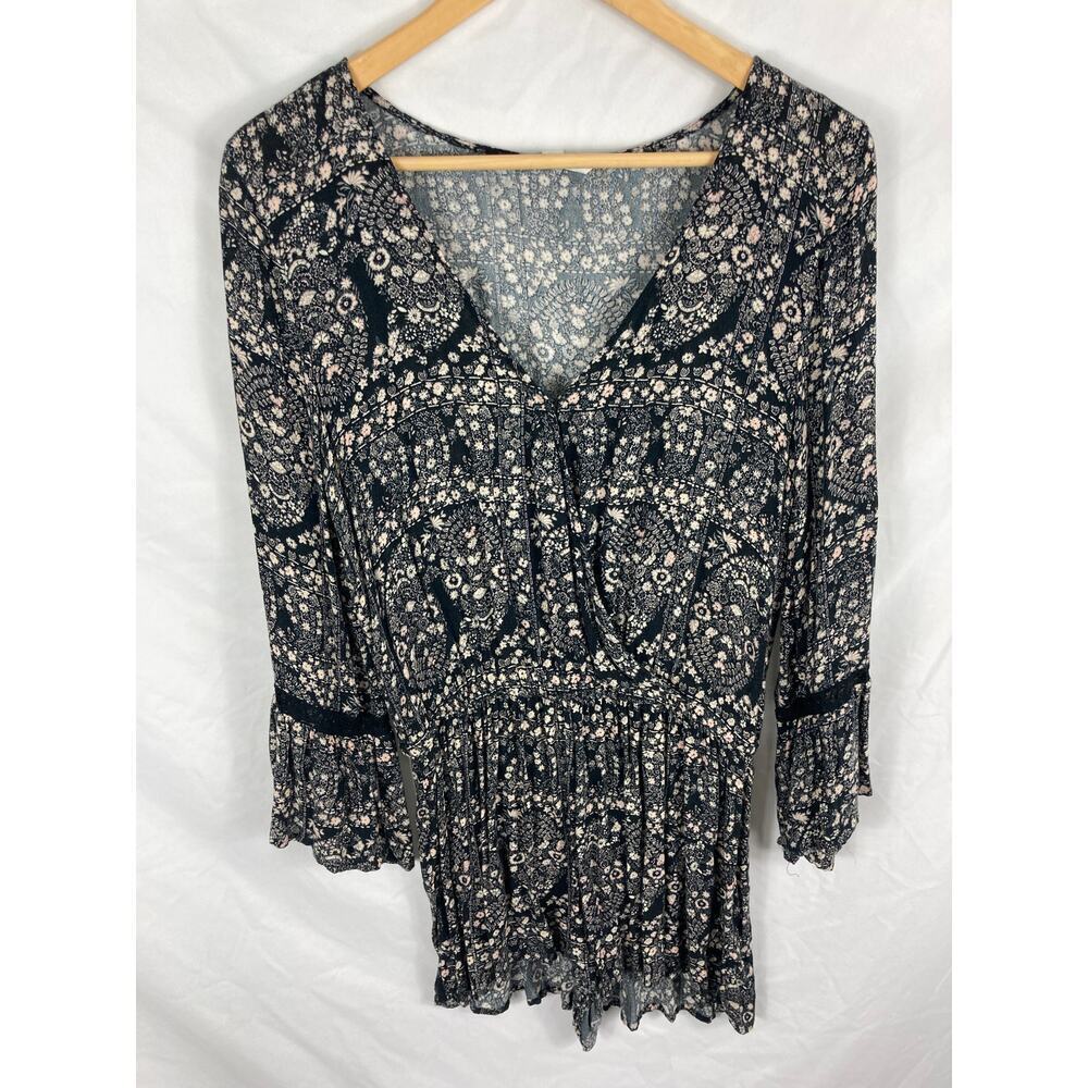 American Eagle Floral Bell Sleeve Romper Size Small